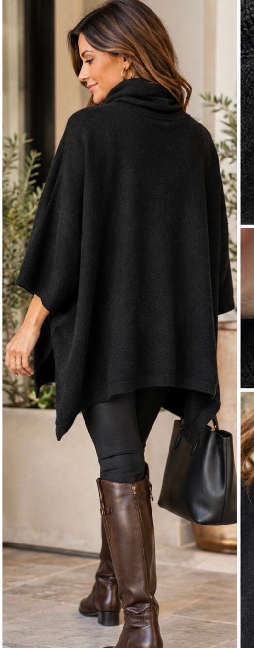 Cuyana 100% Baby Alpaca Oversized Poncho Sweater Black Size Regular One Size